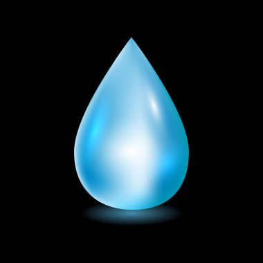 Su damla vektör çizim. Temiz su üzerinde izole siyah arka plan damla. Düşen su damlası. Vektör