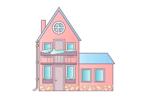 Detaljerade färgglada stuga hus. Platt stil modern byggnad. Vektorillustration. — Stock vektor