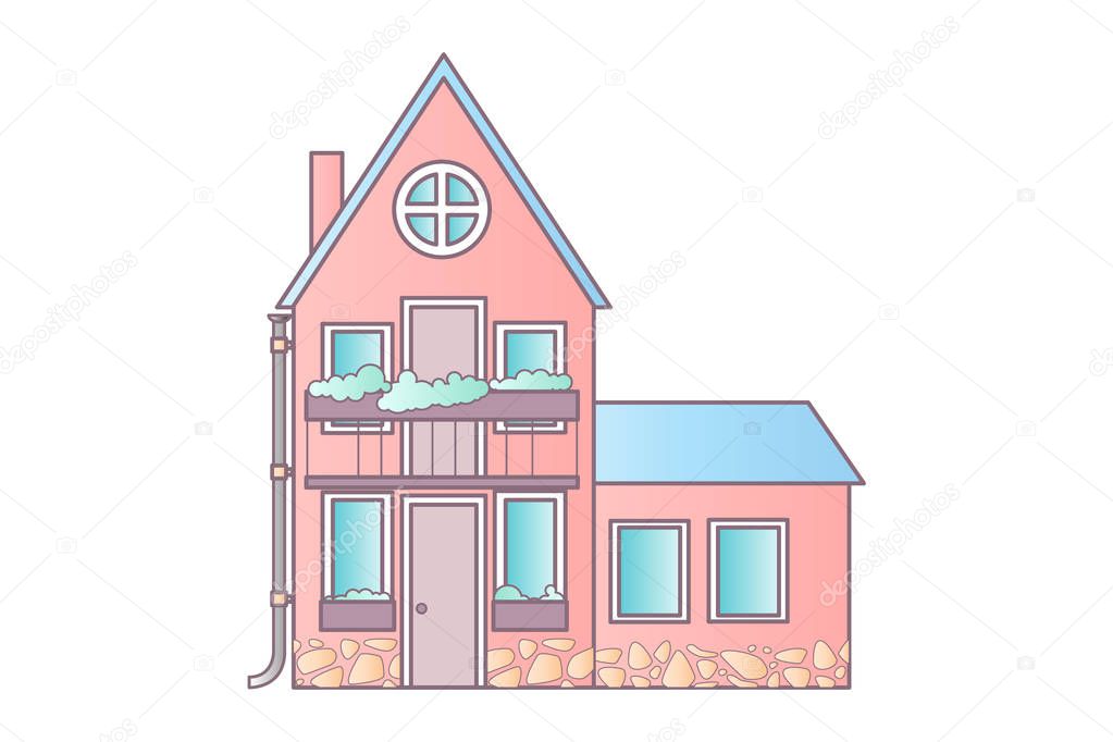 Detailed colorful cottage house. Flat style modern building. Vector illustration.