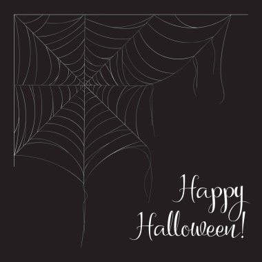 Cadılar Bayramı tek renkli örümcek ağı ve siyah arka plan üzerine izole örümcekler. Vektör çizim