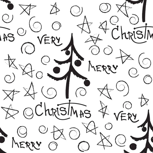 Christmas decorative doodle seamless vector pattern with quote Very Merry Christmas — Stock Vector