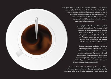 Bir fincan sade kahve ya da çikolata üst görünümden. Gerçekçi izole vektör. Kavram. Metin için yer