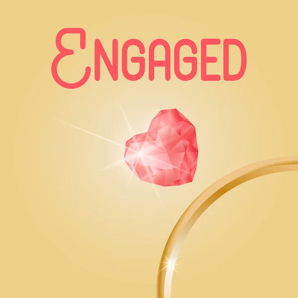 Fond de mariage avec des bagues en or et pierres précieuses. Citation typographie de lettrage ENGAGED — Image vectorielle