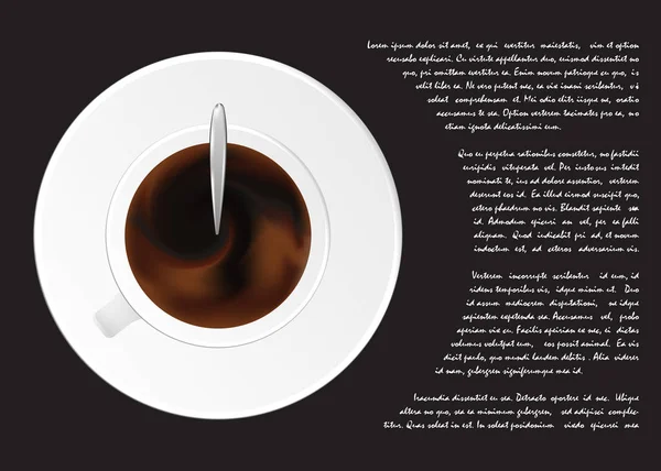 A cup of black coffee or chocolate from top view .Realistic isolated vector. Concept. Place for text — Stock Vector