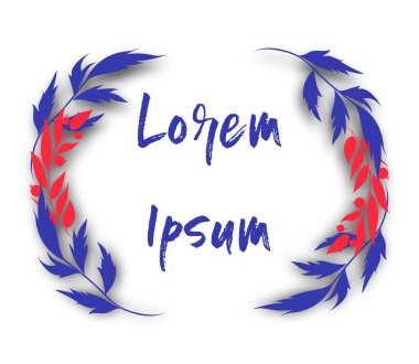 Düz çiçek çelenk. Şirin, renkli vektör kış çiçekleri kartpostal ve poster modern tasarımı için. Elle çizilmiş çelenk kırmızı çilek ve dalları bırakır. Tebrik kartları ve tasarım için yuvarlak çerçeve