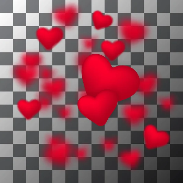 Marco vectorial de la caída de pequeños corazones rojos brillantes en el fondo transparente Efecto. Vector confeti cayendo de corazones rojos sobre el fondo transparente. Fondo de tarjeta de concepto de amor para San Valentín — Vector de stock