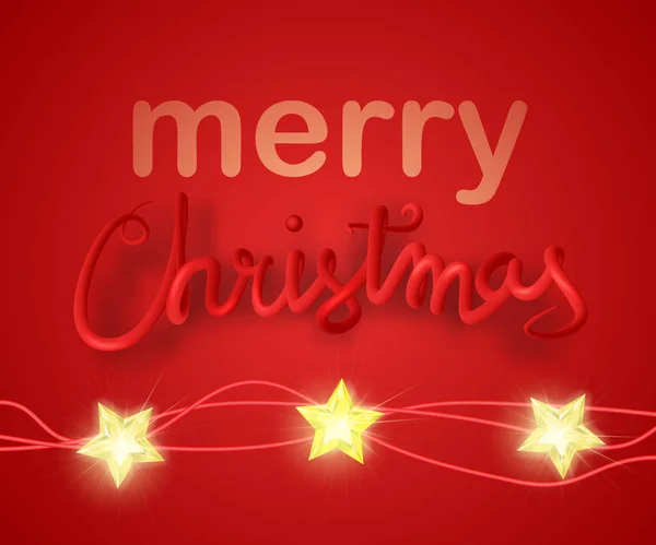 Joyeux Noël carte de vœux illustration vectorielle. Lettrage rouge 3d avec lumières de Noël . — Image vectorielle