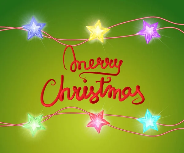 Joyeux Noël carte de vœux illustration vectorielle. Lettrage rouge 3d avec lumières de Noël . — Image vectorielle