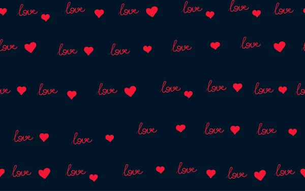 Modèle sans couture vectoriel avec mot d'amour écrit à la main et les cœurs. Design romantique, parfait pour les imprimés et les motifs de la Saint-Valentin — Image vectorielle