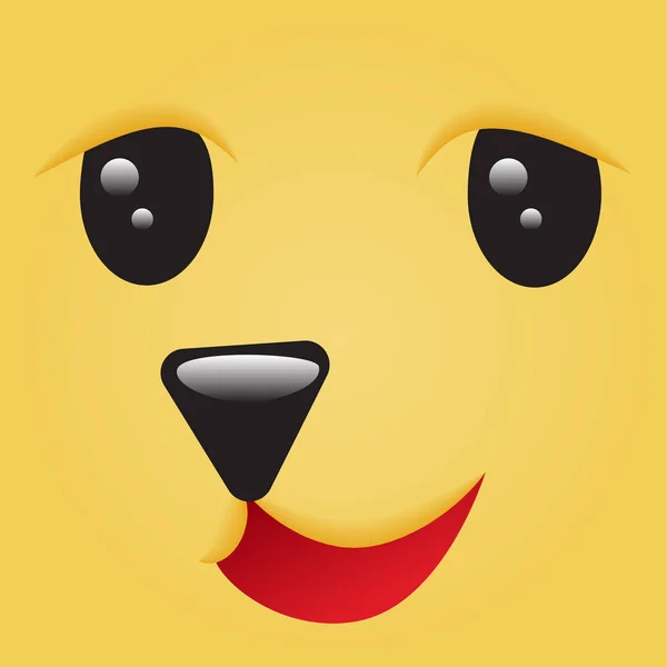 Happy Cute Emoticon faccia di cane da vicino con gli occhi lucidi. Emoji quadrata. Illustrazione vettoriale isolata — Vettoriale Stock