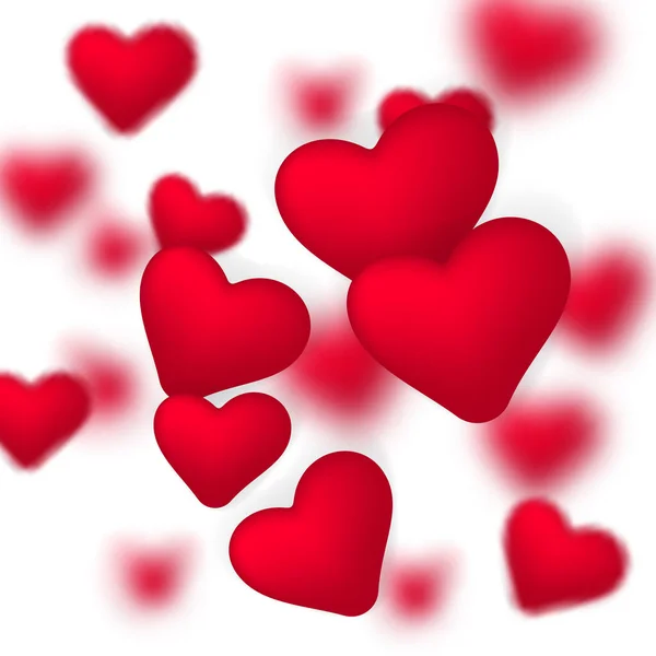 Corazones rojos y realistas aislados sobre fondo blanco. Feliz día de San Valentín ilustración. Vector borroso confeti corazones pequeños. Fondo de tarjeta de concepto de amor para el día de San Valentín — Archivo Imágenes Vectoriales