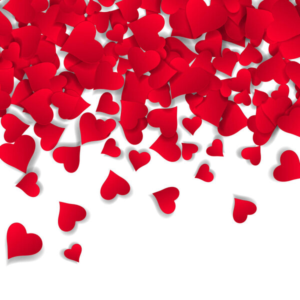 Бумажные сердечки День Святого Валентина фон. Маленькая падающая или летающая бумага конфетти сердце форме элементов дизайна на верхней части страницы
.