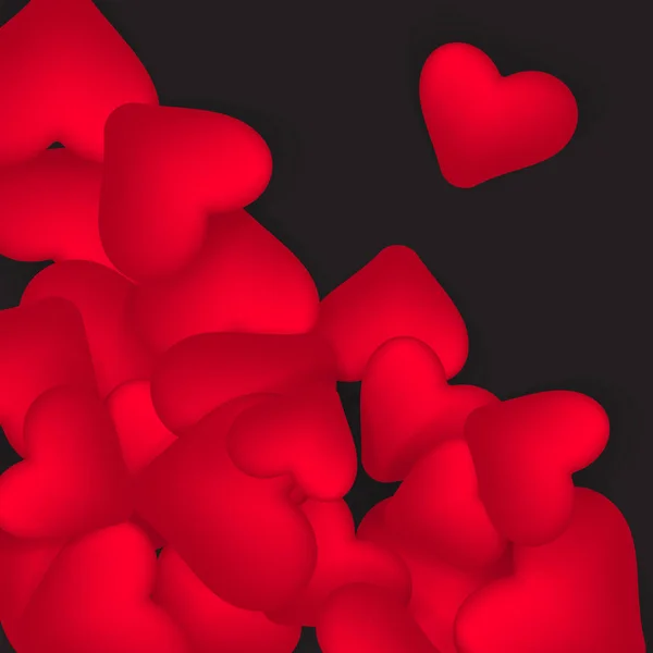 Feliz día de San Valentín elementos de diseño romántico en la esquina. Corazones Realistas Rojos 3D. Plantilla de diseño para banner, volante, postal — Vector de stock