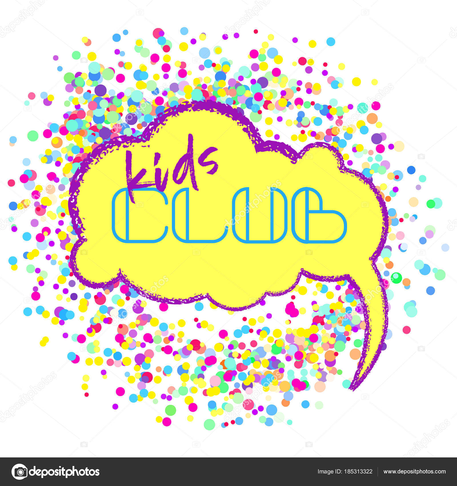 Kids Club Vector Flat Banner Colorful Bubbles Letters For
