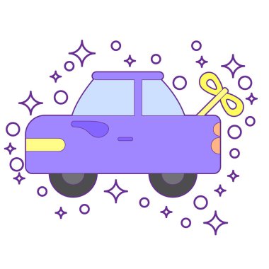 Retro araba vintage izole. Yan görünümü. Vektör düz stil çizim. Çocuk clockwork oyuncak. Sarma makinesi