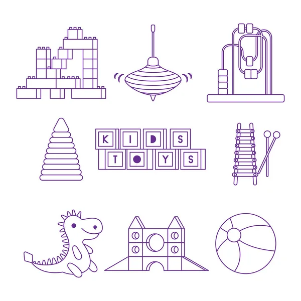 Kids toys set. Flat out line art style vector illustration. — Stock Vector