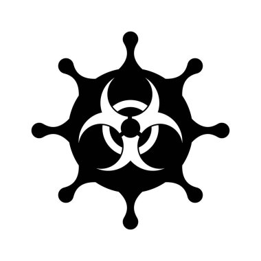Coronavirus ve Biyolojik Tehlike ikonu bir konsept ikonunda. Siyah-beyaz virüs hücresi ve salgın uyarısı. Coronavirus 2019, Cov 2019-ncov sembolü.