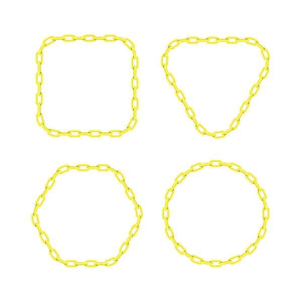 Arany lánc kerek, négyzet, hatszög és háromszög keret. Varrat nélküli koszorú kör alakú. Ékszer tervezés, szövegkeret. Realisztikus vektor illusztráció elszigetelt fehér alapon. — Stock Vector