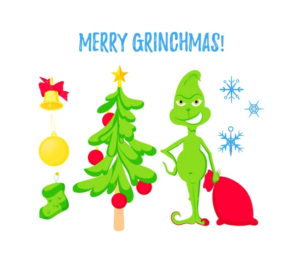 Grinch Christmas Gifts Bag — Stock Vector