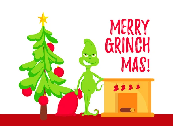 Grinch Christmas Gifts Bag — Stock Vector