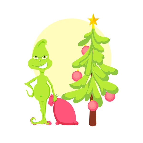 Grinch Avec Cadeaux Noël Sac — Image vectorielle