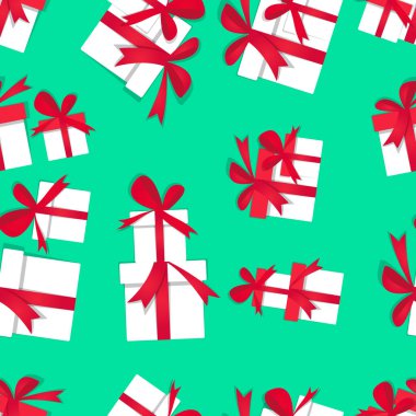 Hediye kutusu kusursuz desen. Doku tasarımı için arkaplanda hediyeler olan vektör kutuları. Doğum günü, Noel, yeni yıl hediyesi desenli ambalaj kağıdı illüstrasyonunda