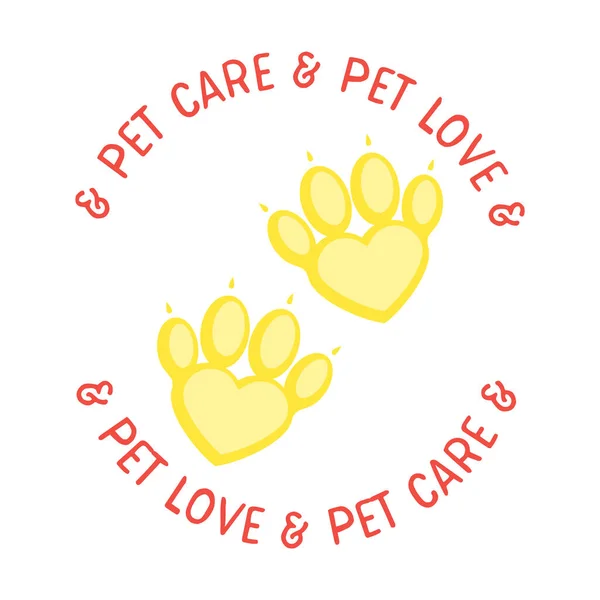 スローガンペットケアとペットの愛とペットのロゴ。ペットスパ、心理学、または病院や獣医師のロゴタイプ。平漫画風 — ストックベクタ