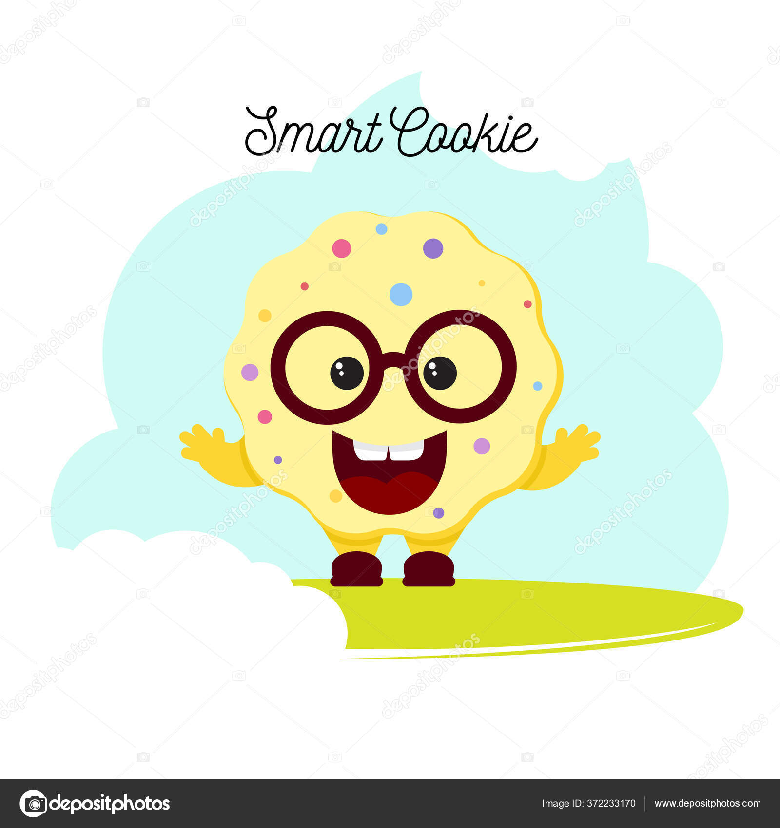 Sevimli akıllı gülümseme kurabiye çocuk gözlüklü bebek karakter çizgi