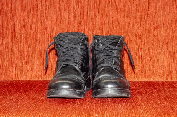 Old Black Leather Boots Vintage — Stock Photo, Image