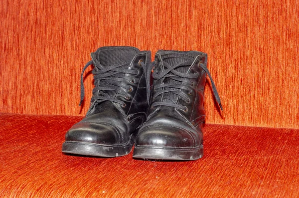 Alte Schwarze Lederstiefel Vintage — Stockfoto