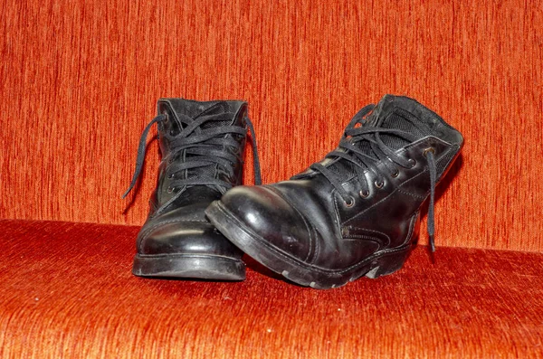 Old Black Leather Boots Vintage — Stock Photo, Image