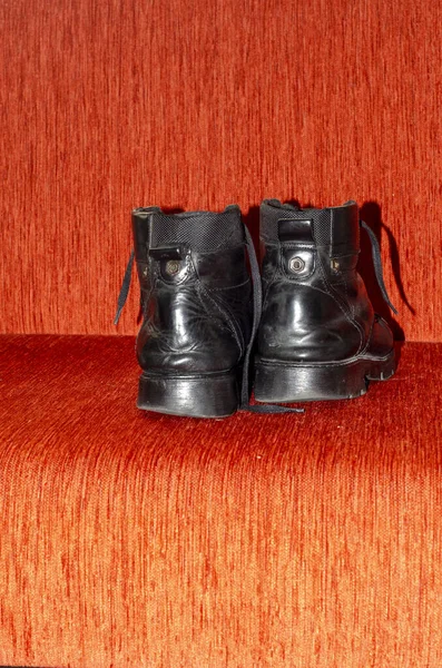 Gamla Svarta Läderstövlar Vintage — Stockfoto
