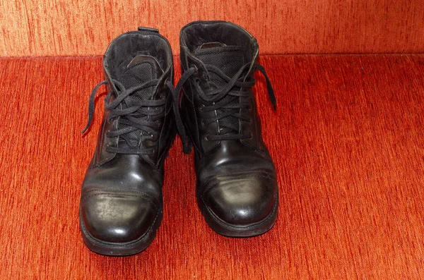 Old Black Leather Boots Vintage — Stock Photo, Image