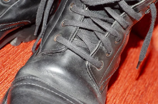 Old Black Leather Boots Vintage — Stock Photo, Image