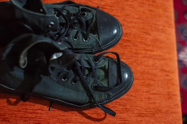 Alte Schwarz Stilvolle Schuhe Vintage — Stockfoto