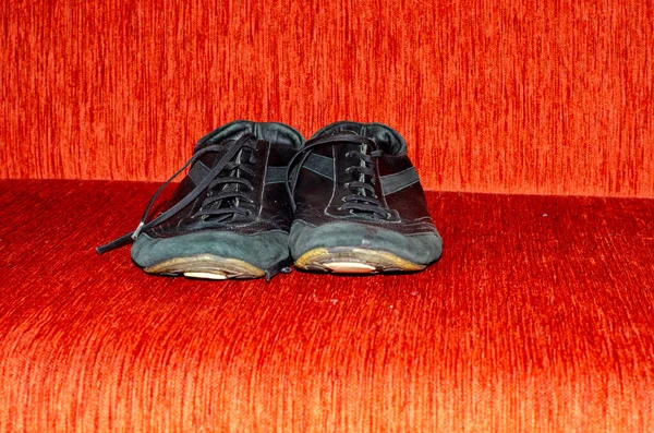 Velhos Sapatos Caminhada Pretos Vintage Black Walking Shoes — Fotografia de Stock