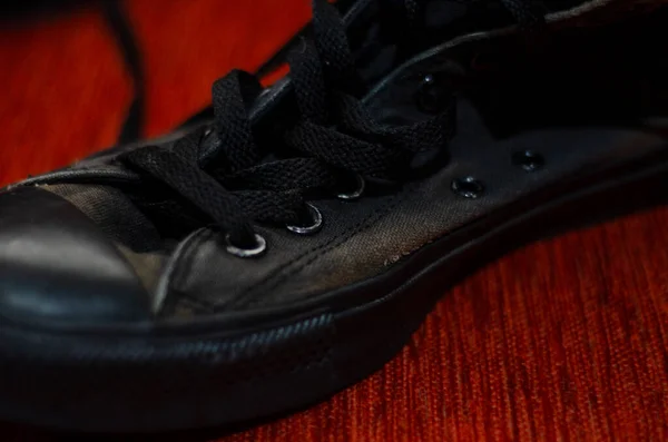 Ragged Black Stylish Shoes Vintage Black Stylish Shoes — стоковое фото