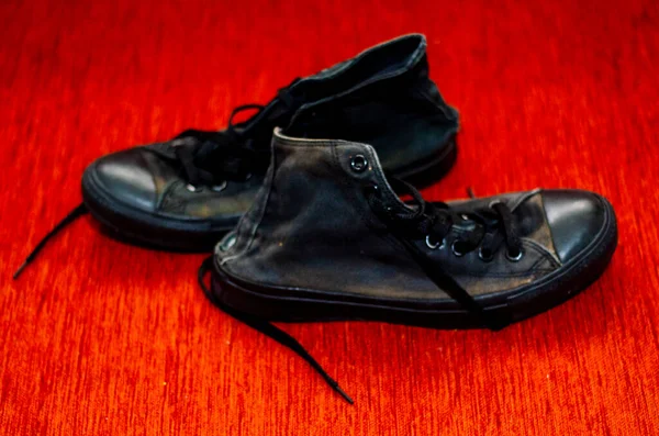 Ragged Scarpe Nere Alla Moda Vintage Scarpe Nere Alla Moda — Foto Stock