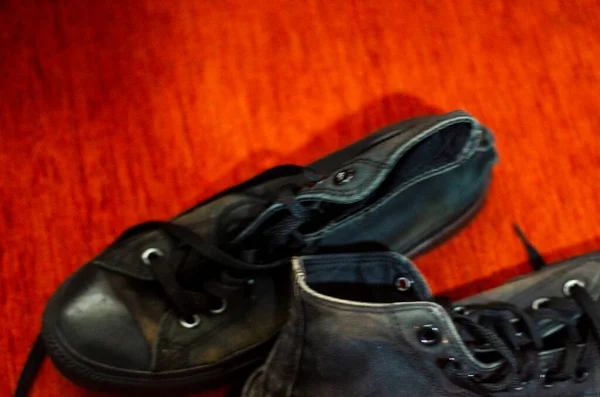 Zapatos Ragged Negro Con Estilo Zapatos Vintage Negro Con Estilo —  Fotos de Stock