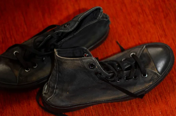 Zapatos Ragged Negro Con Estilo Zapatos Vintage Negro Con Estilo —  Fotos de Stock