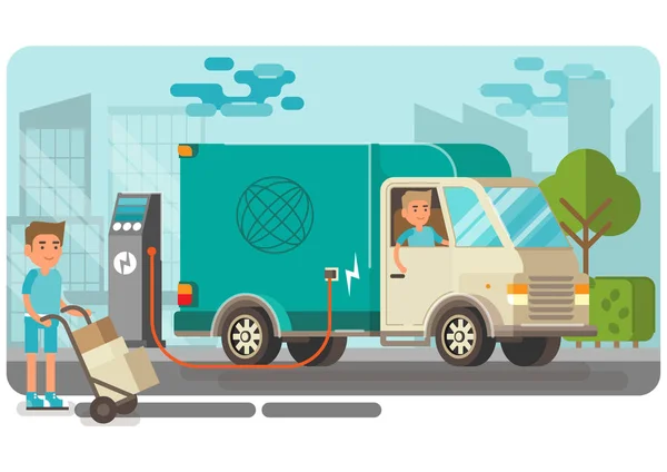 Illustrazione furgone elettrico — Vettoriale Stock