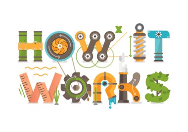 Conceptual How it Works Illustrated Letters Tittle. clipart