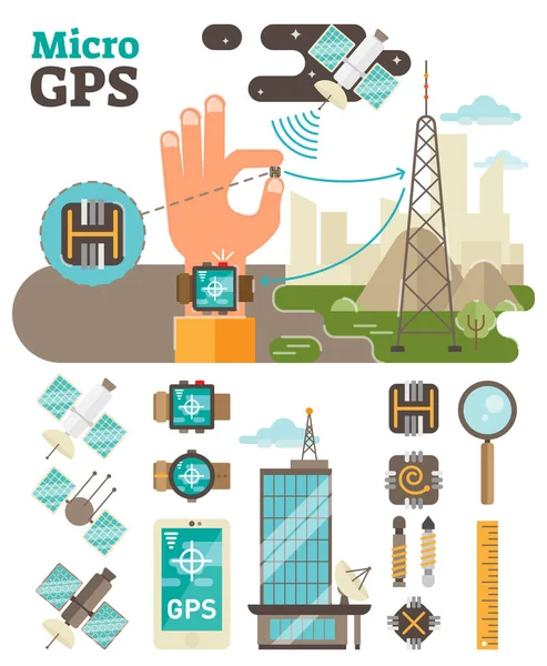 Conjunto de ilustrações micro GPS —  Vetores de Stock