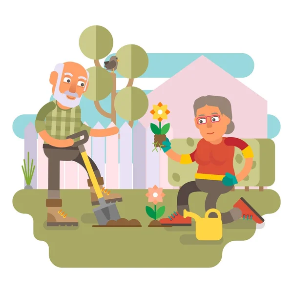 50 plus - jardinería en pareja juntos — Vector de stock