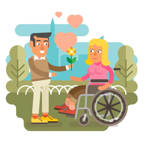 Casal de cadeira de rodas namoro —  Vetores de Stock