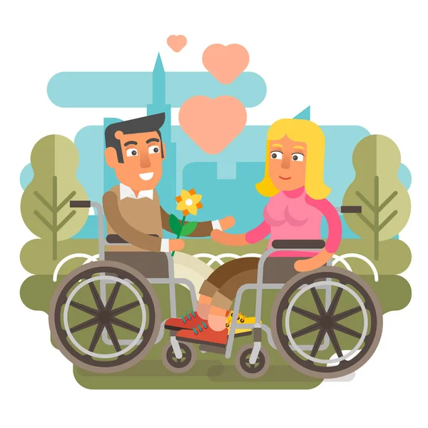Casal de cadeira de rodas namoro —  Vetores de Stock