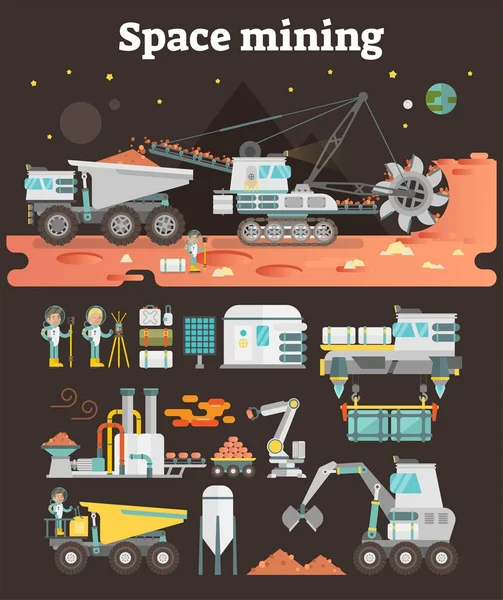 Space Mining Konzeptset, Vektor Illustration Sammlung — Stockvektor