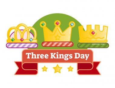 Celebrating Three kings day or Epiphany, illustrated vector logo badge  clipart