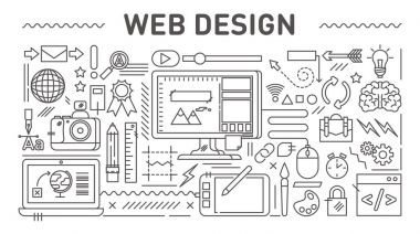 Web tasarım konsepti, vektör çizgi stili çizim 