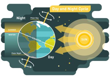 Diyagramı, grafik vektör çizim 24 Saat gece ve gündüz döngüsü 